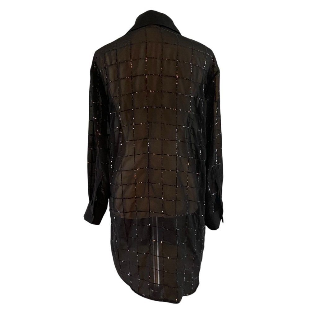 Rdalamal x Anthropologie Black Sheer Sequin Shirt Dress XXS Oversized Festival - Picture 6 of 10